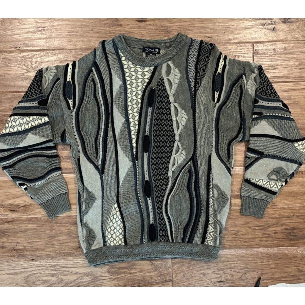 Vintage 90s Tosani 3D Cable Knit Sweater Coogi Style Hip Hop Men's M